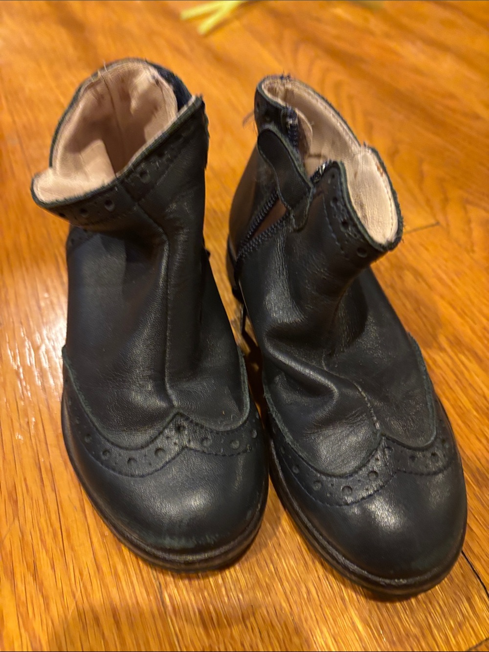 Jacadi Navy Leather Toddler Ankle Boots with Brogue Detail